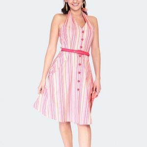 Voodoo Vixen Pink and White Striped Halter Midi Dress
